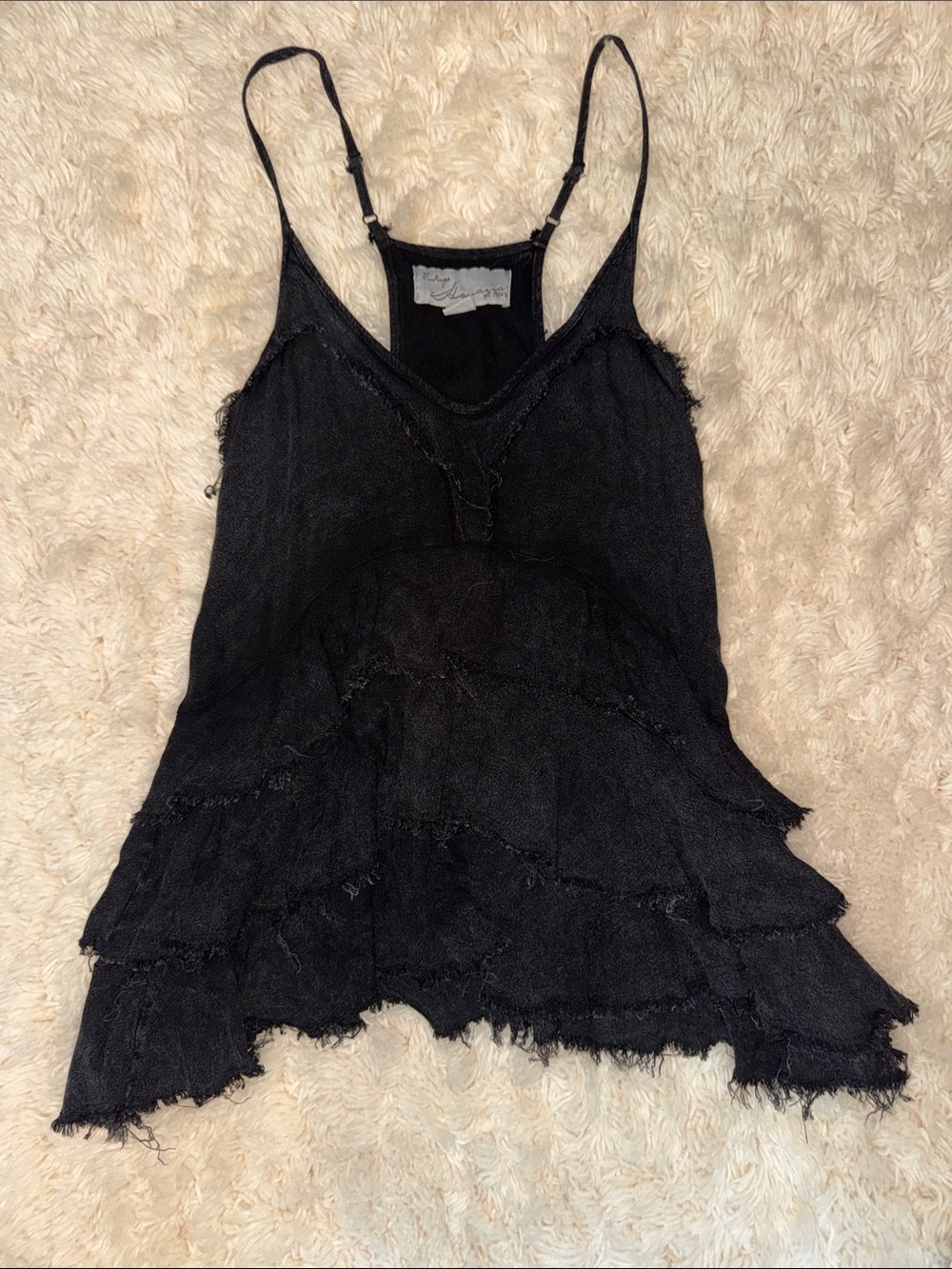 Vintage Havana Black Ruffled Tank Top